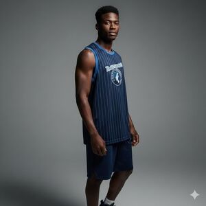 NBA Timberwolves Blue and White Pinstripe Tank Top